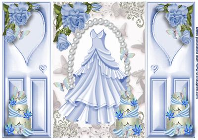 Blue Party Dress,cake & Blue Roses, Gatefold