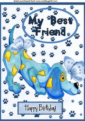 Cute Little Cartoon Dog in Blue, A4