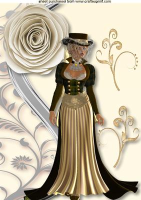 Elegant Victorian Lady in Brown/cream Dress A4