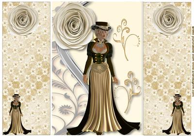 Elegant Victorian Lady in Brown/cream Gown, Gatefold