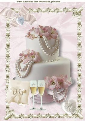 White & Pink Wedding Cake, Cushion with Rings, A4