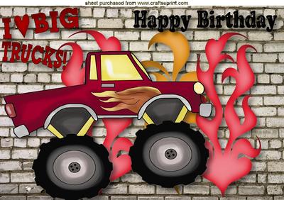 I Love Big Trucks with Flames/brickwall! A4