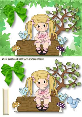Sweet Little Girl Sitting with Bluebirds