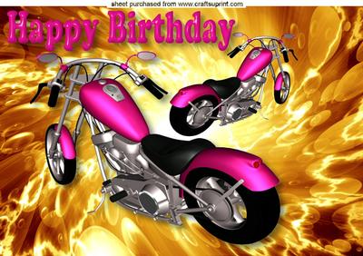 Pink Motorbikes on Gold Abstract Background A4