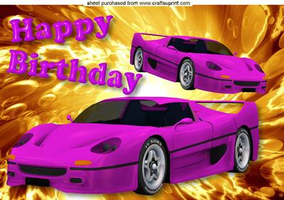 Pink Sports Car on Gold Effect Background A4