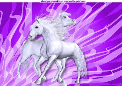 White Horses on Purple Abstract A4