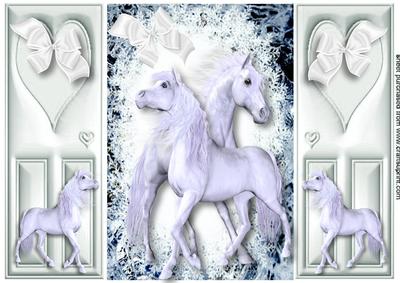White Horses in Snowflake Frame Gatefold
