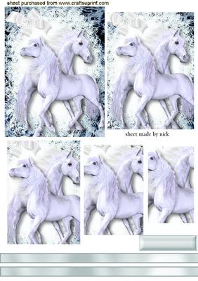 White Horses in Snowflake Frame , Pyramids