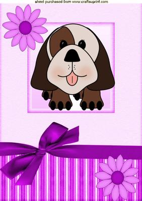 Little Puppy in Pink Bow Frame A4