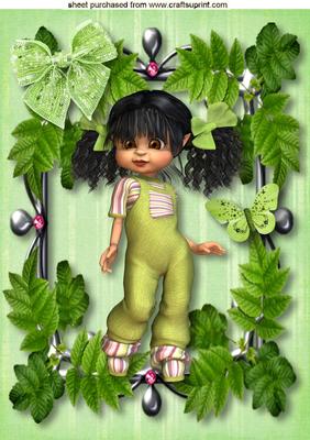 Little Kiki in Green Leaf Frame, A4