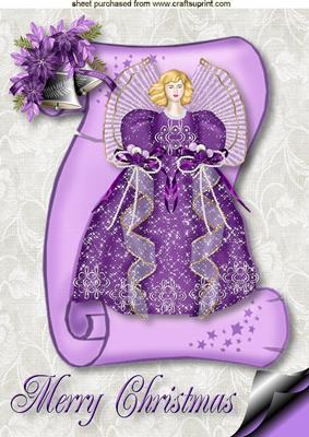 Christmas Angel in Purple on a Scroll A4
