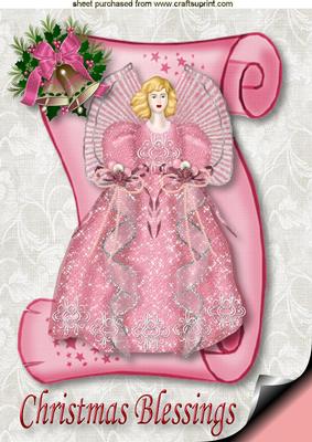 Christmas Blessings Angel on a Scroll in Pink A4