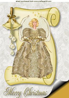 Gold Christmas Angel on a Scroll A4