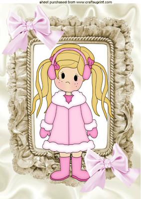 Little Girl in Pink Winter Coat in Frill Frame A4
