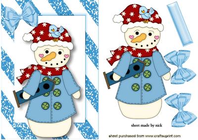 Snowman with Little Blue Bird