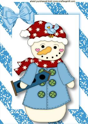 Snowman with Little Blue Bird A4