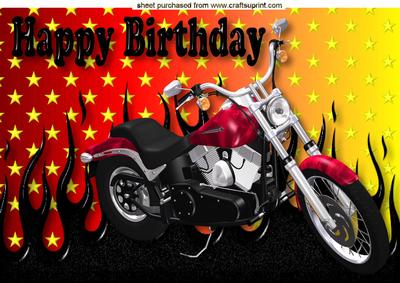 Red Motor Bike on Flame and Star Background A4