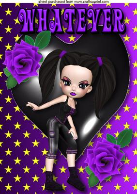 Whatever! Girl in Purple with Purple Rose A4