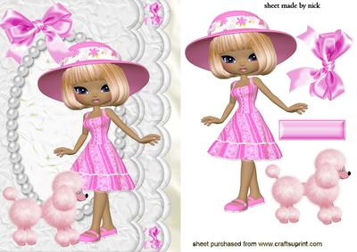 Little Lady in Pink Hat with Pink Poodle