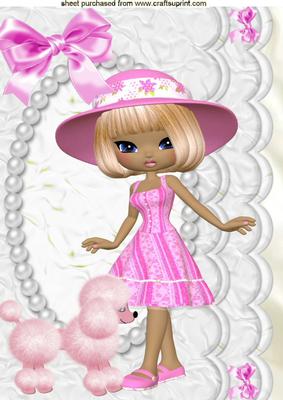 Little Lady in Pink Hat with Pink Poodle A4