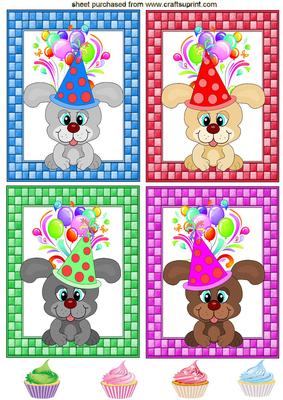 Cute Birthday Puppies with Balloons, Toppers