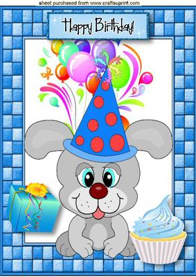 Cute Little Birthday Puppy with Balloons, A4