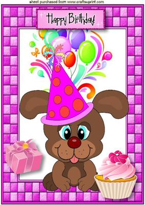 Cute Little Puppy with Pink Cupcake A4