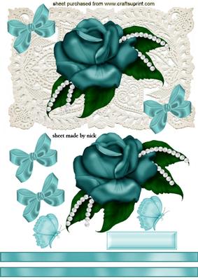 Pretty Jade Rose on Vintage Lace with Bows