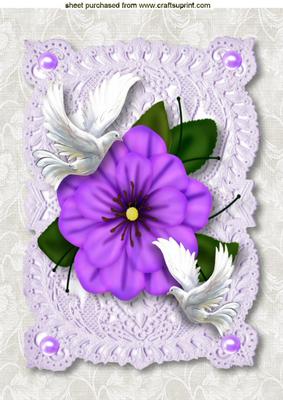 Purple Flower with Doves on Vintage Lace A4