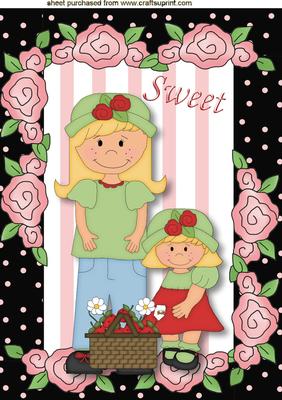 Strawberry Girls in Floral Frame A4