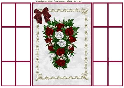 Red Rose Bouquet in Pearl Frame, French Door Gatefold
