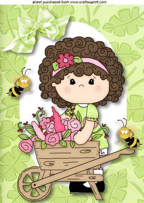 Little Girl with Flower Wheelbarrow A4