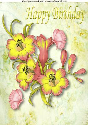Yellow and Pink Flowers with Butterflies A4
