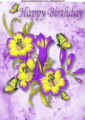Yellow and Purple Flowers with Butterflies A4