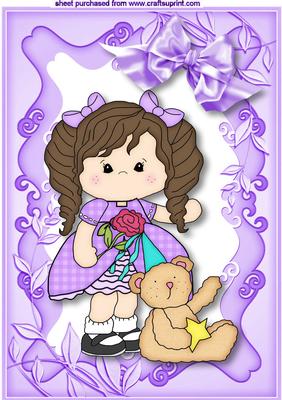 Little Girl in Purple Frame with Teddy
