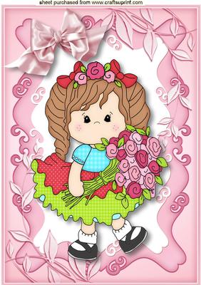 Little Girl in Pink Frame with Flowers A4
