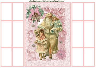 Vintage Santa with Children in Pink Ornate Frame, Gatefold