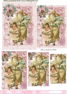 Vintage Santa with Children in Pink Ornate Frame, Pyramids