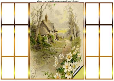 Flower and Country Cottage Scene, French Door Gatefold