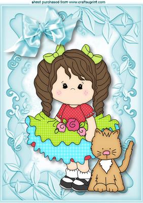 Little Girl with Cat in Blue Frame A4