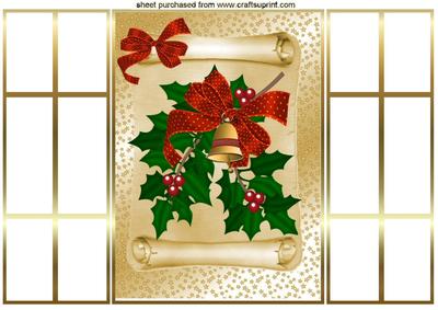 Holly and Christmas Bells, on a Scroll, French Doors