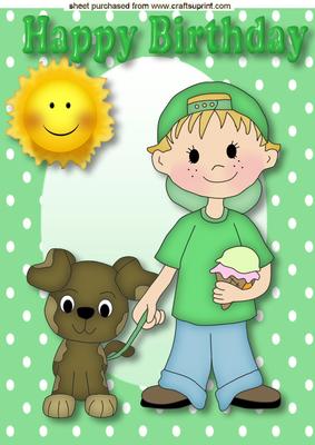 Little Boy with Icecream, & His Puppy A4