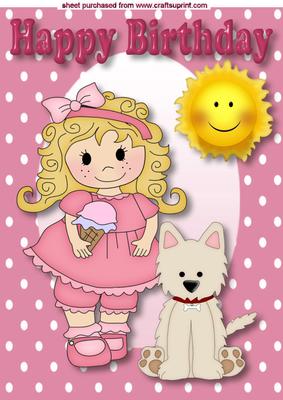 Little Girl with Her Icecream & Westie Puppy A4