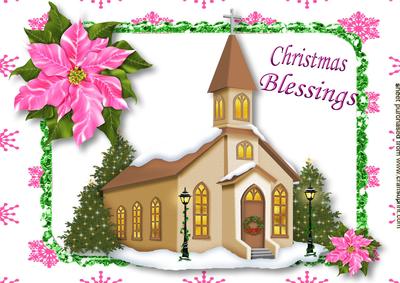 Pretty Church with Pink Poinsettia A4