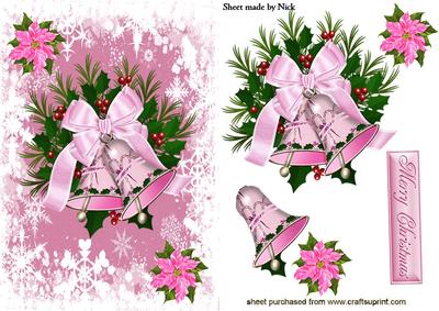 Pink Christmas Bells in Pretty Frame