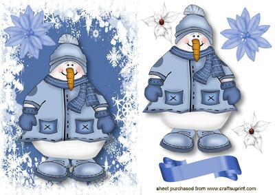 Snowman in Bobble Hat in Snow Frame