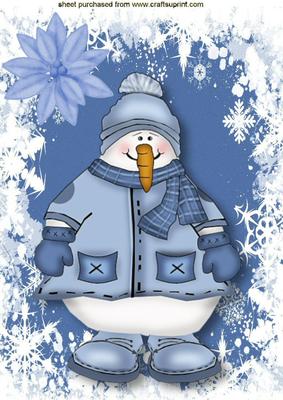 Snowman in Bobble Hat in Snow Frame A4