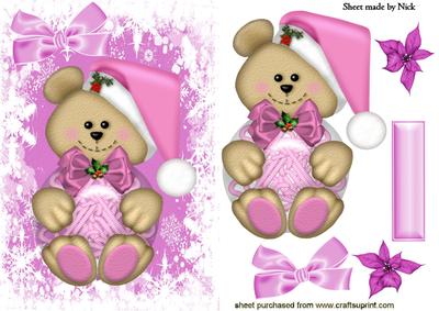 Cute Pink Teddy in Pink Snow Frame