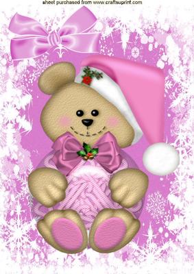 Cute Pink Teddy in Pink Snow Frame A4