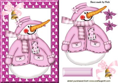 Snowman in Pink with Long Carrot Nose